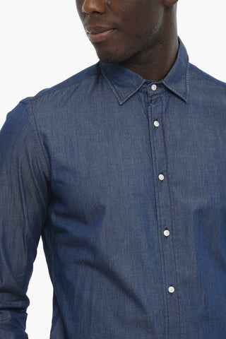 Lightweight Denim Shirt with Spread Collar