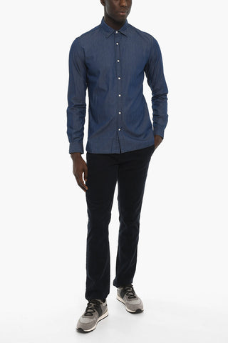 Lightweight Denim Shirt with Spread Collar