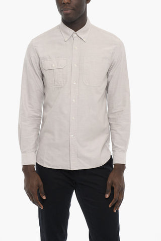 Cotton-flannel Button-down Shirt with Double Breast Pockets