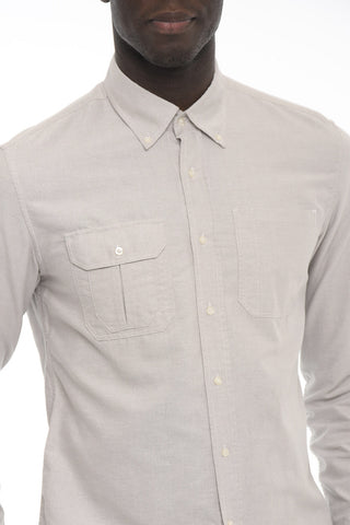 Cotton-flannel Button-down Shirt with Double Breast Pockets