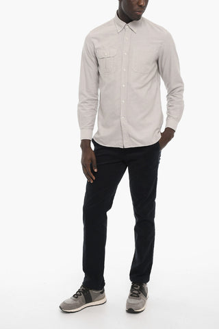 Cotton-flannel Button-down Shirt with Double Breast Pockets
