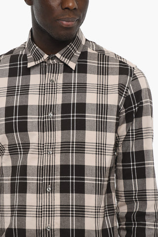 Camicia Bicolore a Quadri Plaid con Collo Francese