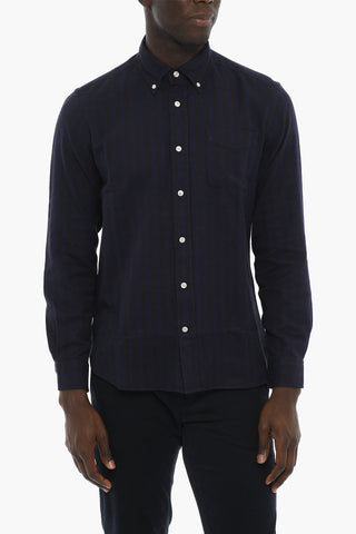 Camicia TRADITIONAL Button-down in Flanella di Cotone A Righe Awning