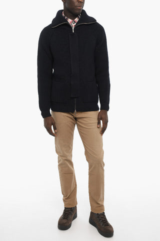 Virgin Wool Cardigan with Zip Closure