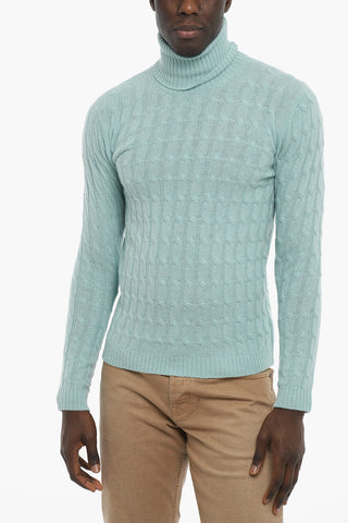 Wool and Cashmere Turtle-neck Cable-Knit Sweater
