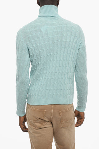 Wool and Cashmere Turtle-neck Cable-Knit Sweater