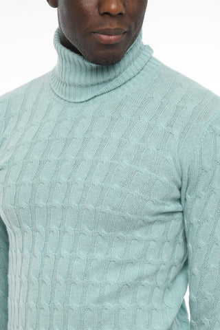 Wool and Cashmere Turtle-neck Cable-Knit Sweater