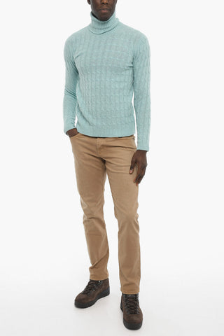 Wool and Cashmere Turtle-neck Cable-Knit Sweater