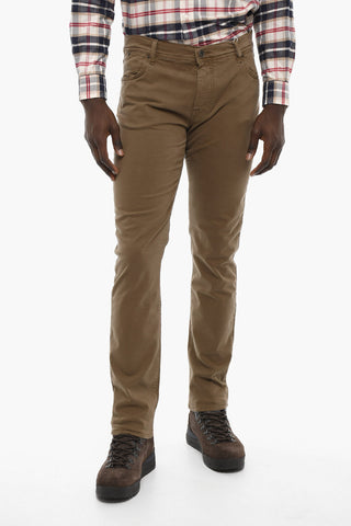 PENN-RICH Pantaloni in Cotone Stretch a Tinta Unita