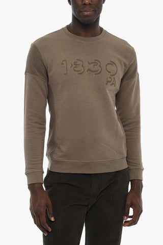 Double Fabric Crew-Neck Sweatshirt with Frontal Embroidery