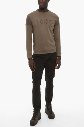 Double Fabric Crew-Neck Sweatshirt with Frontal Embroidery