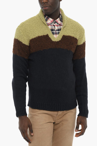 Bouclè Wool Blend V-neck Sweater