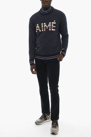 AIME' LEON DORE Melange Crew-Neck Sweater with Frontal Logo