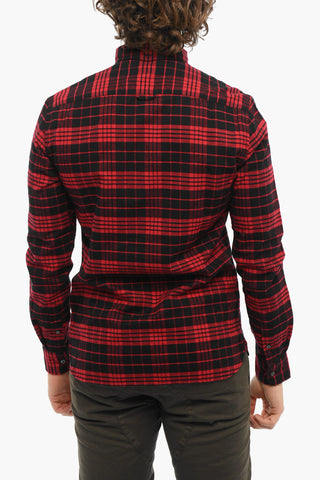 Tartan Motif Cotton Flannel Shirt with Button-Down Collar and Breast Pocket