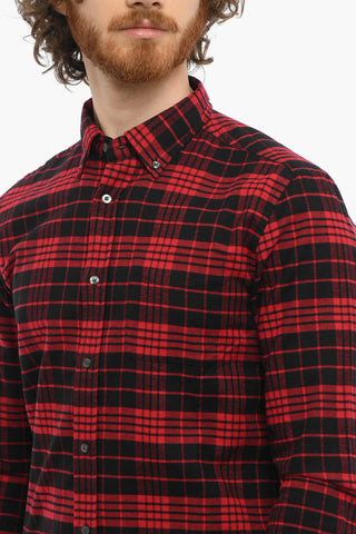 Tartan Motif Cotton Flannel Shirt with Button-Down Collar and Breast Pocket