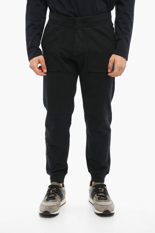 Solid Color Fleeced Cotton Joggers with Front Buttoning