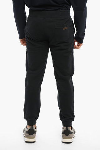Solid Color Fleeced Cotton Joggers with Front Buttoning
