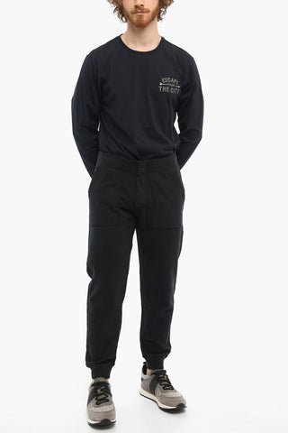 Solid Color Fleeced Cotton Joggers with Front Buttoning