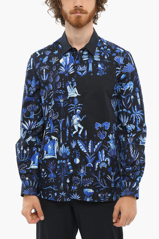 All-Over Printed Two-Tone Shirt with Spread Collar
