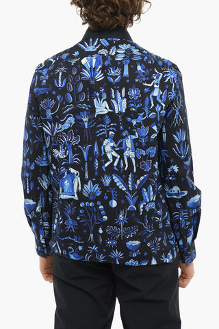 All-Over Printed Two-Tone Shirt with Spread Collar