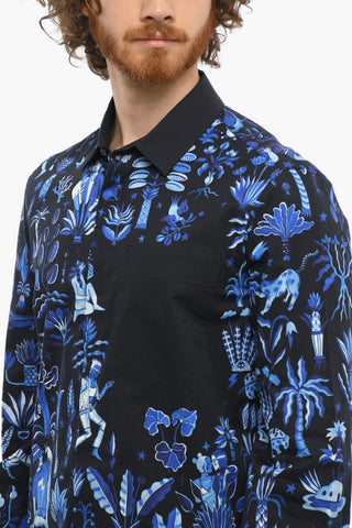 All-Over Printed Two-Tone Shirt with Spread Collar