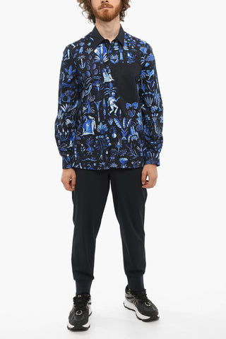 All-Over Printed Two-Tone Shirt with Spread Collar