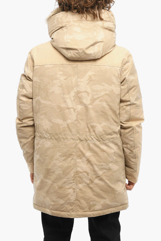 Solid Color Down Jacket with Camouflage Details