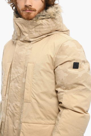 Solid Color Down Jacket with Camouflage Details