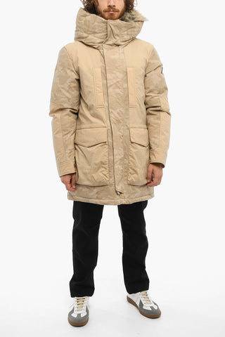 Solid Color Down Jacket with Camouflage Details