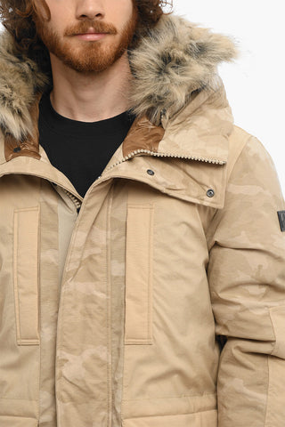Solid Color Down Jacket with Camouflage Details