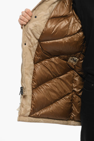 Solid Color Down Jacket with Camouflage Details