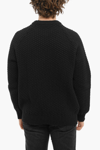 Solid Color Crew-Neck Sweater with Patch Embroidery