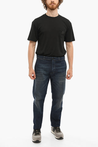 Stretch Denim Jeans with Visible Stitching 19cm