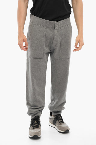 Solid Color Fleeced Cotton Joggers with Front Buttoning