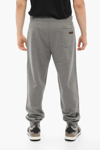 Solid Color Fleeced Cotton Joggers with Front Buttoning