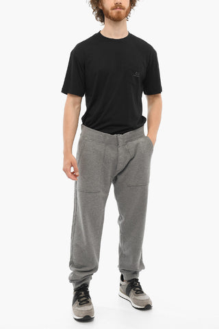 Solid Color Fleeced Cotton Joggers with Front Buttoning