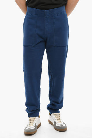 Solid Color Fleeced Cotton Joggers with Front Buttoning