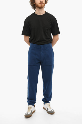 Solid Color Fleeced Cotton Joggers with Front Buttoning