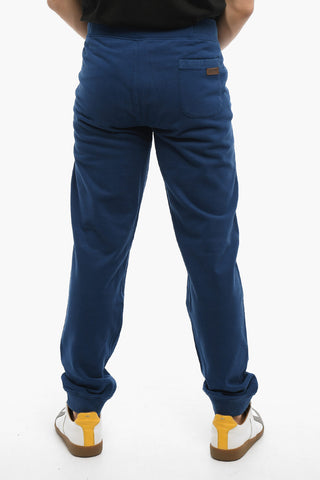 Solid Color Fleeced Cotton Joggers with Front Buttoning