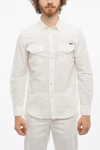 Light Shirt with Snap Buttons and Spread Collar