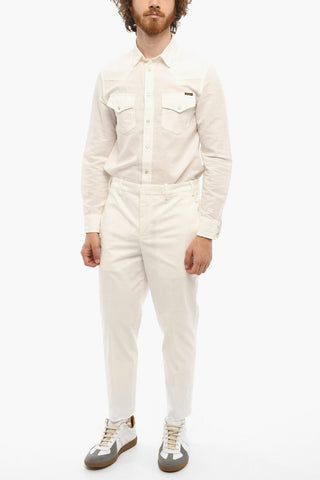 Low Waist Slim Fit Pants with Frayed Hem
