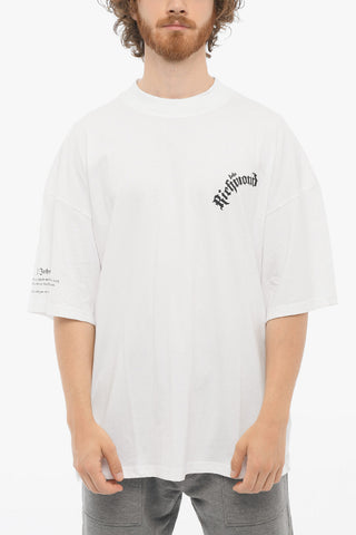 T-Shirt Girocollo Oversize con Logo Stampato a Contrasto