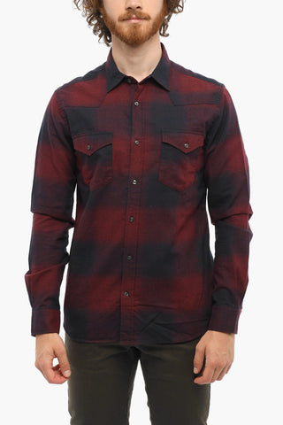 Cotton Flannel Gradient Shirt with Double Breast Pocket