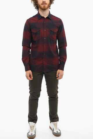 Cotton Flannel Gradient Shirt with Double Breast Pocket