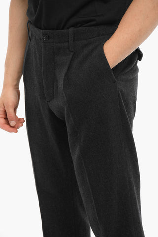 Wool and Cotton Single Pleat Pants with Belt Loops