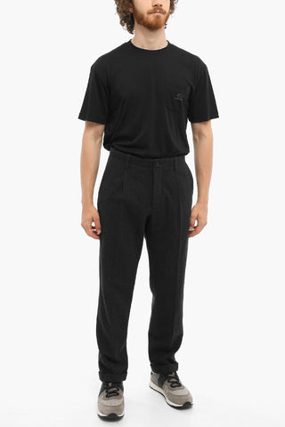 Wool and Cotton Single Pleat Pants with Belt Loops