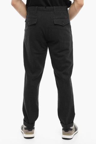 Wool and Cotton Single Pleat Pants with Belt Loops