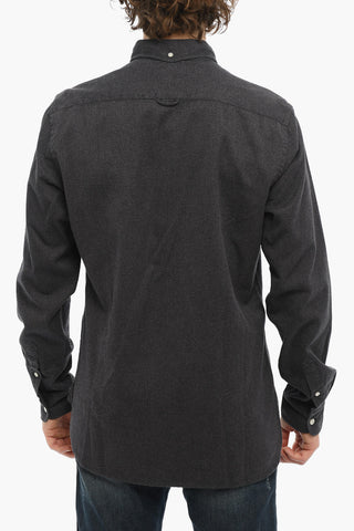 Cotton Flannel Shirt with Button-Down Collar and Breast Pocket