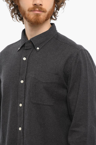 Cotton Flannel Shirt with Button-Down Collar and Breast Pocket