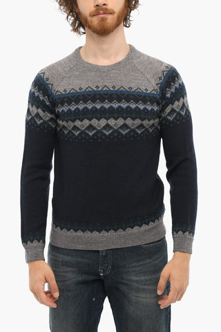 PENN-RICH Wool Blend FAIR ISLE Crew-neck Sweater